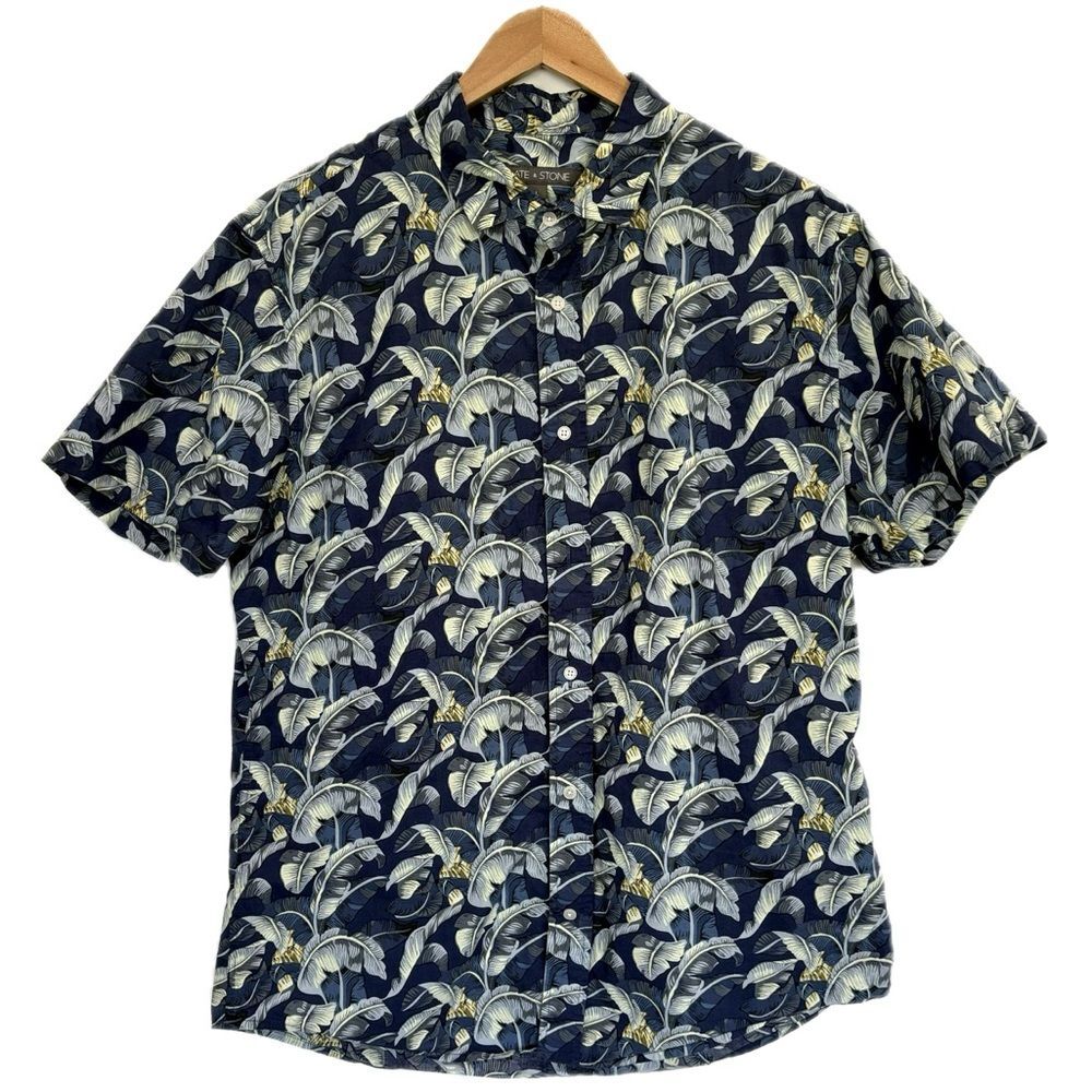 Slate & Stone Hawaiian Leaf Print Shirt Mens Size Large Short Sleeve Button Down